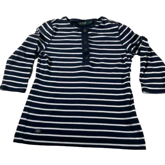 Lauren Ralph Lauren ClassicTee 3/4 Sleeve Pullover Striped Top Navy/White Size S - Picture 3 of 6